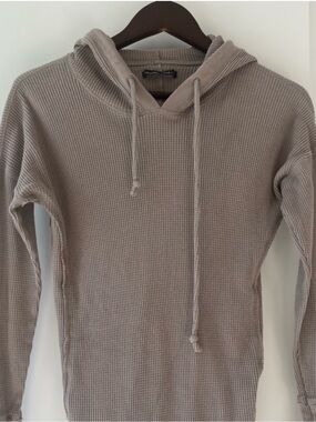 Abercrombie & Fitch Taupe Waffle Knit Thermal Pullover Hoodie Loungewear Sz XS